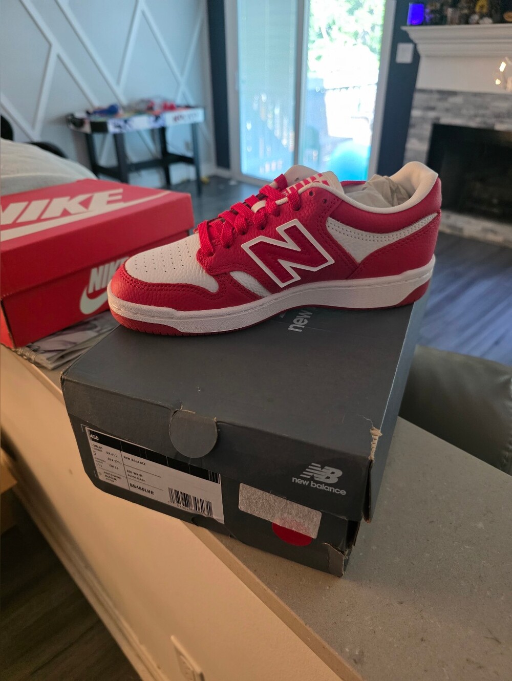 New Balance 480 Kids Red and White Low-Top Sneaker